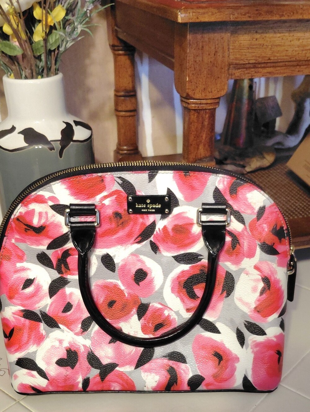 Kate Spade Handbag Carli Grove Street Printed Rose Bud Canvas Water Resistant
